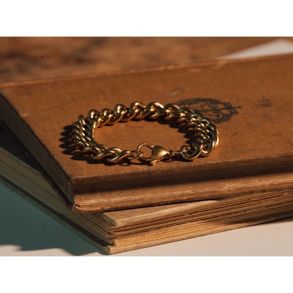 Sage 18k Gold Plated Stainless Steel Hypoallergenic Chunky Cuban Chain Bracelet - Picture 3 of 8